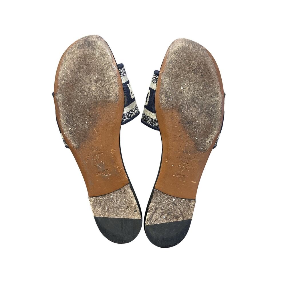 Christian Dior Dway Blue Toile Embroidered Logo Mules Slides Sandals Size 37.5 - Picture 7 of 8